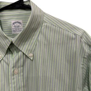 Brooks Brothers Mens L Original Polo Slim Fit Non Iron Green Stripe Button Down